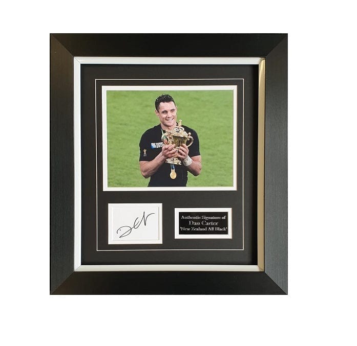 Dan Carter Signed Autograph Display – New Zealand All Blacks Rugby Legend – AFTAL Online