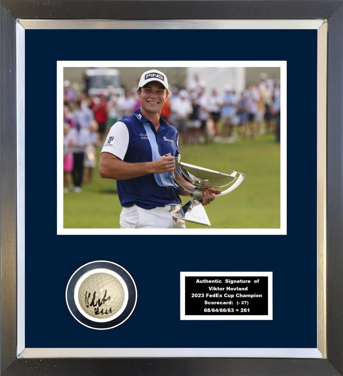 Viktor Hovland signed 2023 FedEx Cup Champion Golf Ball Display